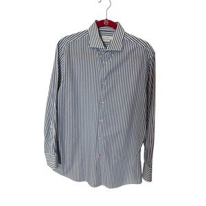 J. Lindeberg Long Sleeve Button Down Shirt Men's Size 16 Blue and White Stripes